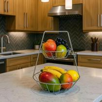 Fruteira Dupla de Mesa de aço Moderna Redondo para Balcão de Cozinha