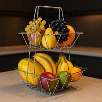 Fruteira Dupla de Mesa Retangular de Aço Decorativa Moderna Para Balcão de Cozinha