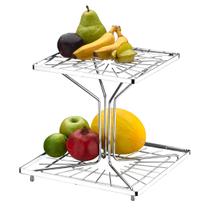 Fruteira Dupla Quadrada Aramada Cromada Cesto Suporte Porta Frutas Organizador Decorativo Para Cozinha Bancada