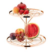 Fruteira Dupla Redonda Dois Andares Rosé Gold Organizador Cozinha Bancada Porta Frutas Suporte Aramado Decorativo