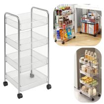 Fruteira e Carrinho Multiuso 4 Andares Modular 92cm Organizar Cozinha, Banheiro e Escritorio