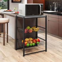 Fruteira Esmeralda Multiuso para Cozinha Suporte MicroOndas Bebedouro Em Aço Esmaltada Tampo MDF MBM Decor