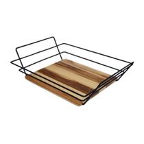 Fruteira Firmato Retangular em Aço inoxidável e madeira Preto 42cm x 32cm - Stolf