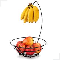 Fruteira Fruteira Aramado Cesta Organizadora Moderna De Mesa de Vidro Redonda Preto Black Arthi