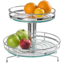 Fruteira Giratória Redonda de Mesa Dupla Cromado 30cm com Vidro Para Bancada Schmitt