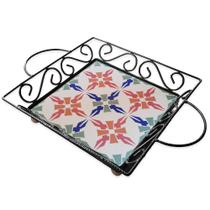 Fruteira Mesa Bandeja Ferro Azulejo Quadrada