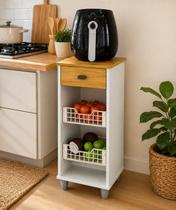 Fruteira Multiuso Com Gaveta E Cestos Organizador De Cozinha Branco com Cinamomo Moderno Fruteira Multiuso Com Gaveta E Cestos Organizador De Cozinha Branco com Cinamomo Moderno