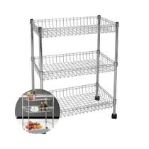 Fruteira Multiuso em Aço Cromado com 3 Cestos de Altura Ajustável Fruteira Multiuso em Aço Cromado com 3 Cestos de Altura Ajustável