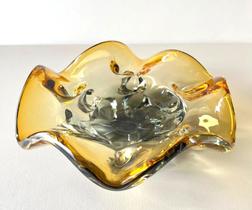 Fruteira Murano Cristal Ondulados Caramelo Fino Acabamento Fruteira Murano Cristal Ondulados Caramelo Fino Acabamento
