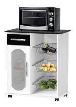 Fruteira Nobre Com Vidro Branca Com Preta Com Rodizios Balca