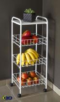Fruteira Organizadora 3 Andares Rodinha Tampa Madeira BRANCA