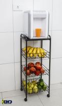 Fruteira Organizadora Cozinha Com Rodinhas Black 3 Andares Aramado Aço Termoplastificado