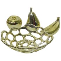 Fruteira Ouro Dourada Kit Maça Pera Banana Decoracao Ceramica