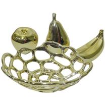 Fruteira Ouro Dourada Maça Pera Banana Decoracao Ceramica
