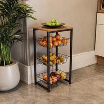 Fruteira para Cozinha com 3 Cestos 75x39cm Industrial Marrom/Canela/Preto Fosco