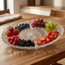 Fruteira Petisqueira Vidro Oval Com Divisórias Mesa 1,120ml Fruteira Petisqueira Vidro Oval Com Divisórias Mesa 1,120ml