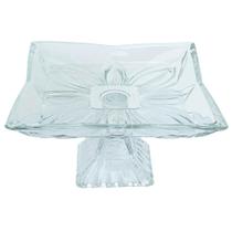 Fruteira Prato Quadrado Com Pé 22x22x13cm Vidro Espesso em Relevo