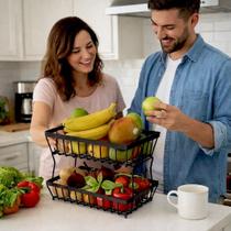 Fruteira Preta Organizador Bancada Cozinha Frutas Legumes Cesto Guarda Prateleira Rack