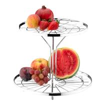 Fruteira Redonda Cromada Dois Andares Porta Frutas Duplo Aramado Para Organização Cozinha Bancada
