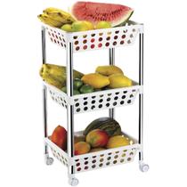 Fruteira Retangular 3 Andares Desmontável Com Rodízio Rodinha Cromada Branca Unique Arthi