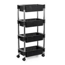 Fruteira Retangular Em Rattan Preta De 4 Andares