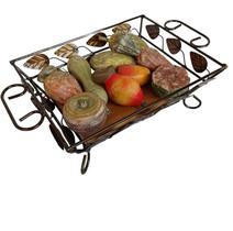 Fruteira retangular porta legumes de mesa grande para cozinha folhas chapa ferro madeira artesanal frutas - Majie ArtPet