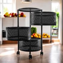 Fruteira Rodinhas Preto Prateleira Armário Suporte Móvel 3 Andares Caixa Cestos Redonda Fruta Rack Fruteira Rodinhas Preto Prateleira Armário Suporte Móvel 3 Andares Caixa Cestos Redonda Fruta Rack