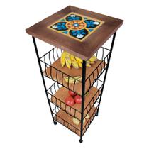 Fruteira Rústica de Ferro e Madeira 3 Andares Decorativos