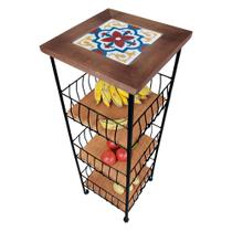 Fruteira Rústica de Ferro e Madeira 3 Andares Decorativos