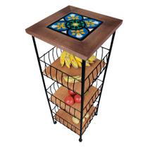 Fruteira Rústica de Ferro e Madeira 3 Andares Decorativos