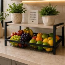 Fruteira Suspensa de Parede 2 Cestos Aço Preto Industrial Suporte Microondas Organizador Cozinha Fruteira Suspensa de Parede 2 Cestos Aço Preto Industrial Suporte Microondas Organizador Cozinha