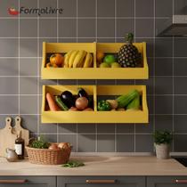 Fruteira Suspensa de Parede Prateleira Porta Legumes Cozinha em Madeira Amarelo Laca Fruteira Suspensa de Parede Prateleira Porta Legumes Cozinha em Madeira Amarelo Laca