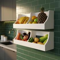 Fruteira Suspensa de Parede Prateleira Porta Legumes Cozinha em Madeira Branco Laca Fruteira Suspensa de Parede Prateleira Porta Legumes Cozinha em Madeira Branco Laca