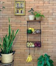 Fruteira tripla parede Jardim Vertical Ferro Suporte Parede Artesanal design cozinha jardim decoração madeira de demolição
