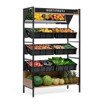 Fruteira/Vasca Premium para Hortifruti 1,25m MHVE-125PR Preto Gelopar - Espelho + 6 Cestos Plásticos + Iluminação LED