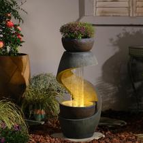 Fuente de jardín exterior Sunlinua de 81 cm en forma de S con macetero y LED Fuente de jardín exterior Sunlinua de 81 cm en forma de S con macetero y LED