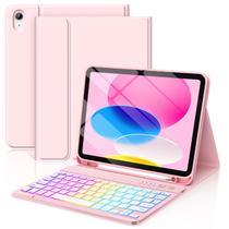 Funda con Teclado para iPad A16 11ª y 10ª Generación, Teclado Magnético Desmontable con Retroiluminación de 7 Colores, Soporte para Lápiz, Rosa Claro