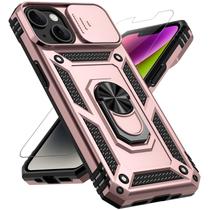 Funda para iPhone 14 M MAIKEZI grado militar con anillo 360 oro rosa
