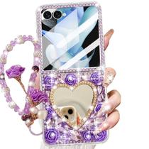 Funda para Samsung Galaxy Z Flip 7 con Espejo y Rhinestones Morados Changjia