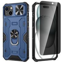 Funda VEGO con soporte para iPhone 15 de 6.1" 2023 - Protector de pantalla Anti espionaje Antirayaduras con cubierta deslizante para cámara, protección militar contra caídas, resistente a golpes y privacidad - Azul
