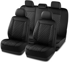 Fundas de Asiento para Auto Skechers, Fundas de Imitación de Lujo con Ribete, Protector de Asiento Impermeable Antideslizante, Juego Completo, Accesorios para Auto Compatibles con Airbags para la Mayoría de Coches, Vans, Camionetas, SUV, Negro