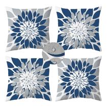 Fundas de Cojín para Exterior Qahing Impermeables 45x45 cm Azul Gris x4