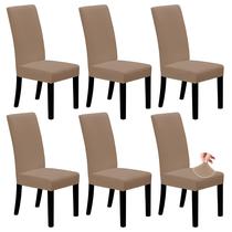 Fundas elásticas para sillas de comedor, juego de 6 color camello