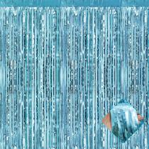 Fundo de cortina com franjas metálicas, azul claro, 1 m x 2,5 m, pacote com 4 Fundo de cortina com franjas metálicas, azul claro, 1 m x 2,5 m, pacote com 4