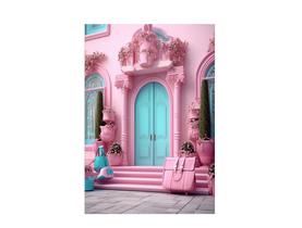 Fundo Fotográfico 1,50 X 2,20 - Casa de Princesa Rosa com Vasos 028