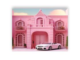 Fundo Fotográfico 1,55 X 1,20 - Casa Realeza Rosa com Carro 019