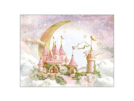 Fundo Fotográfico 1,55 X 1,20 - Castelo Rosa com Lua, Estrelinhas e Flores 009