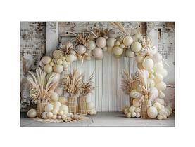 Fundo Fotográfico 2,20 x 1,50 - Arco de Balões Bege com Folhagens 063