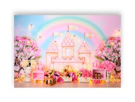 Fundo Fotográfico 2,20 x 1,50 - Cenário Castelo Aquarela Florido 003