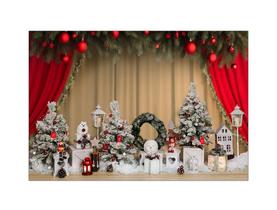Fundo Fotográfico 2,20 x 1,50 - Cenário de Natal Vermelho e Bege 121